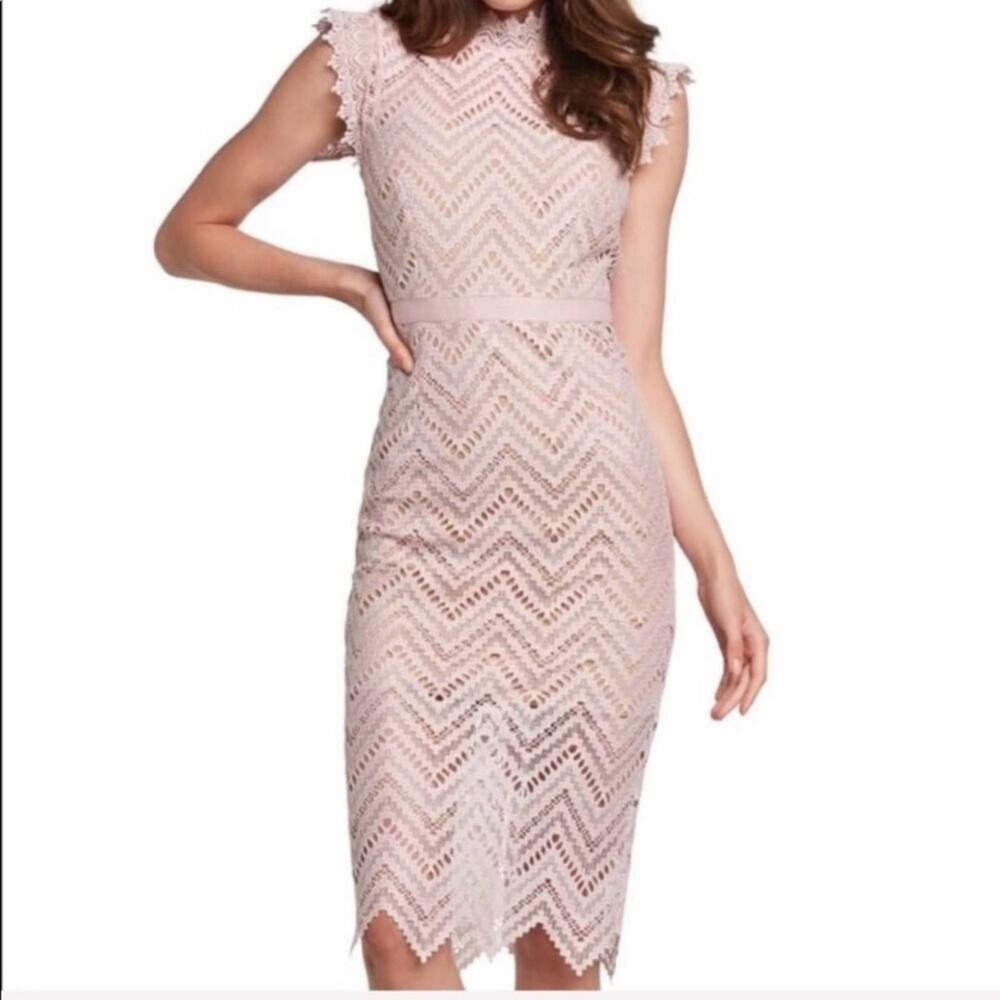 NWT Bardot Blush Pink Lace Chevron Midi Dress sz xs wedding Guest Bridal Shower